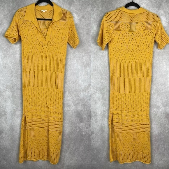 Roller Rabbit Vinnie Caftan Crochet Knit Coverup Dress In Amber Yellow Size XS - Picture 3 of 12